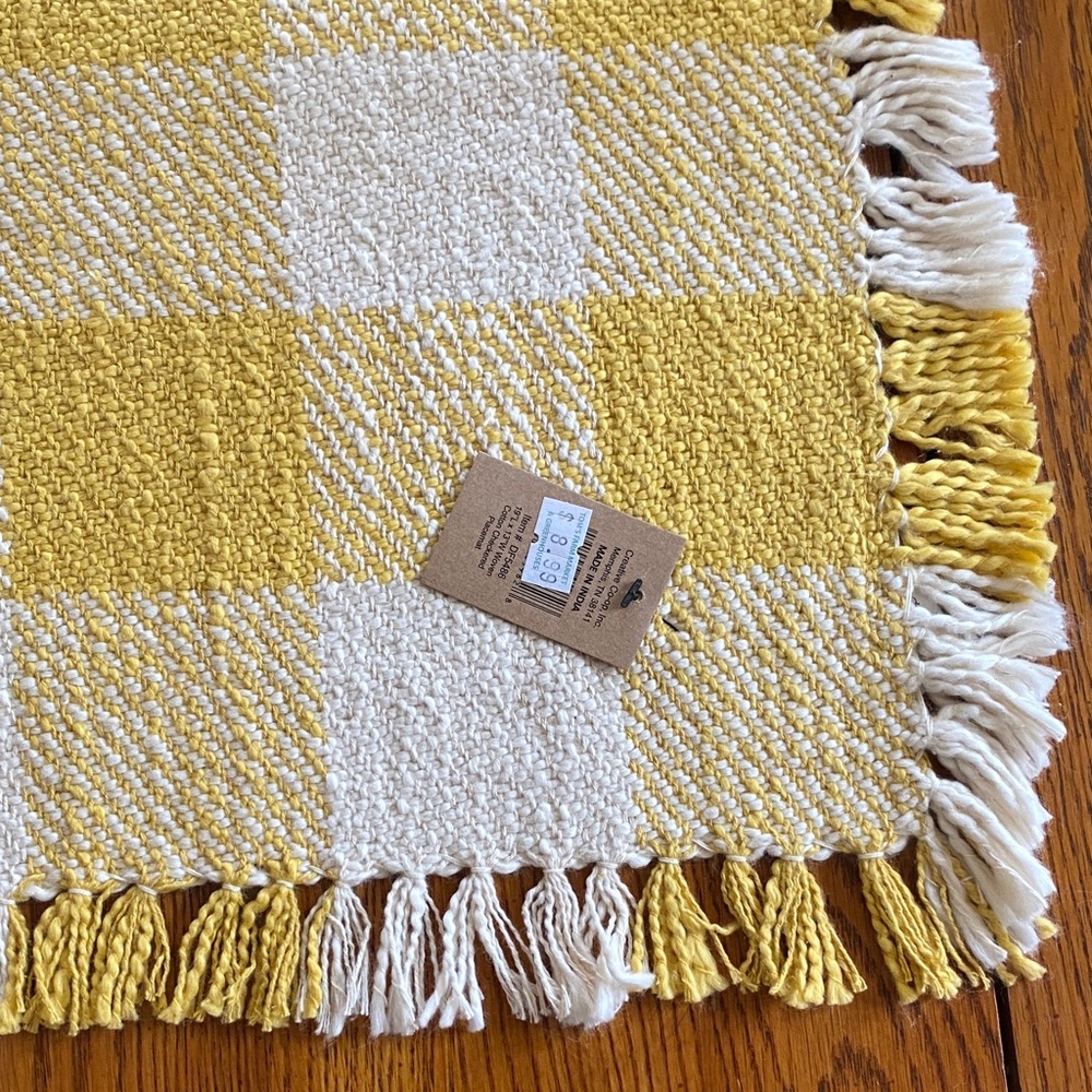 Yellow and White Checkered Fringe Rug - Picture 5 of 9